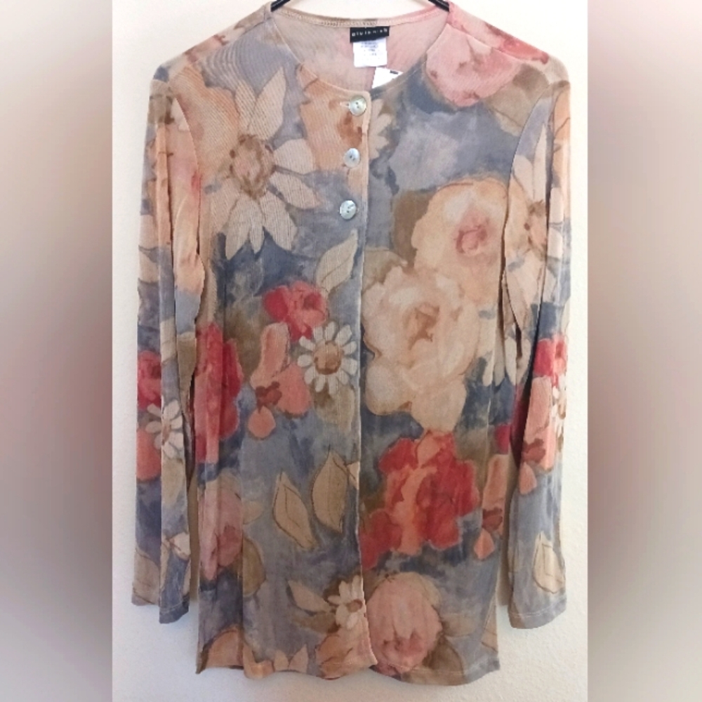 Citiknits Cardigan Womens Size XS Oversized Lightweight Floral travel NWT